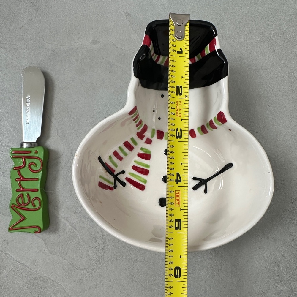 Snowman Candy Ceramic Trinket Dish W/Spreader by Real Home - Picture 4 of 5